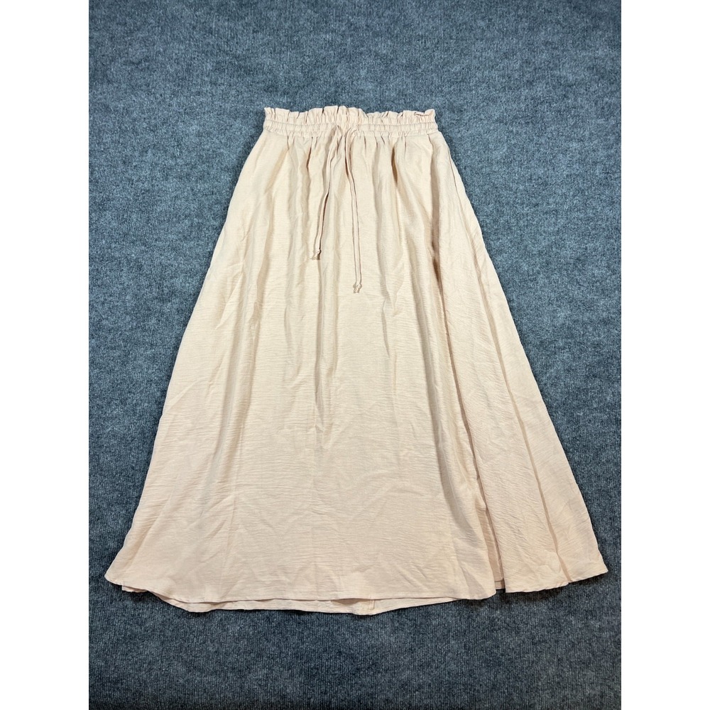 Yourstyle Pull On Maxi Skirt Women Medium Beige Paperbag Waist Relaxed Flowy Fit